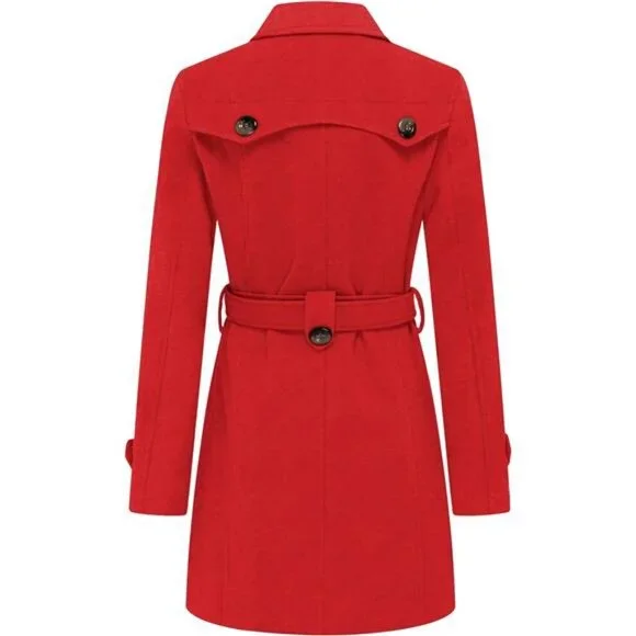 Women's Double Breasted Pea Coat Winter Mid-Long Trench Coat with Belt - Picture 3 of 6